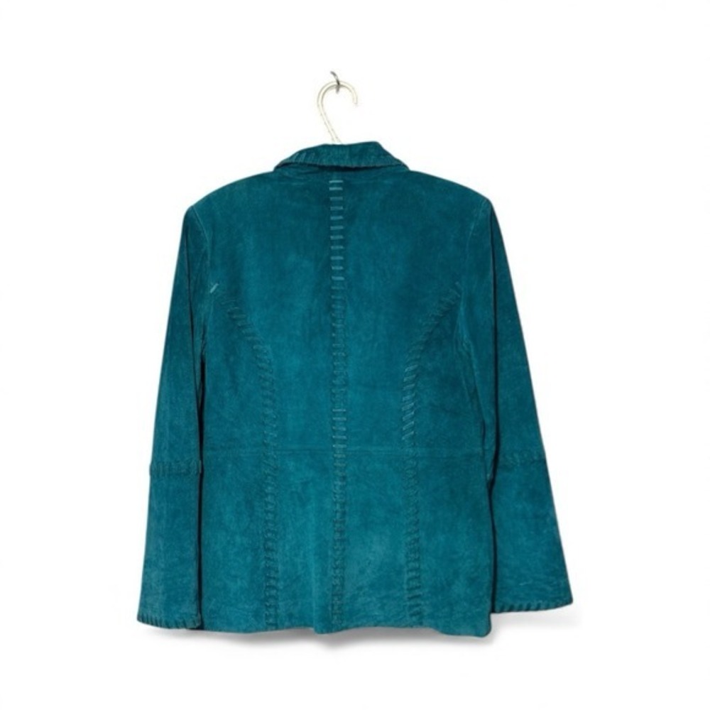 Nancy Bolen City Girl Teal‎ Suede Leather Blazer Jacket Women Size S - Picture 2 of 8